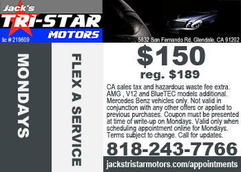 Mercedes Flex A service special on Mondays at Jack's Tri-Star Motors